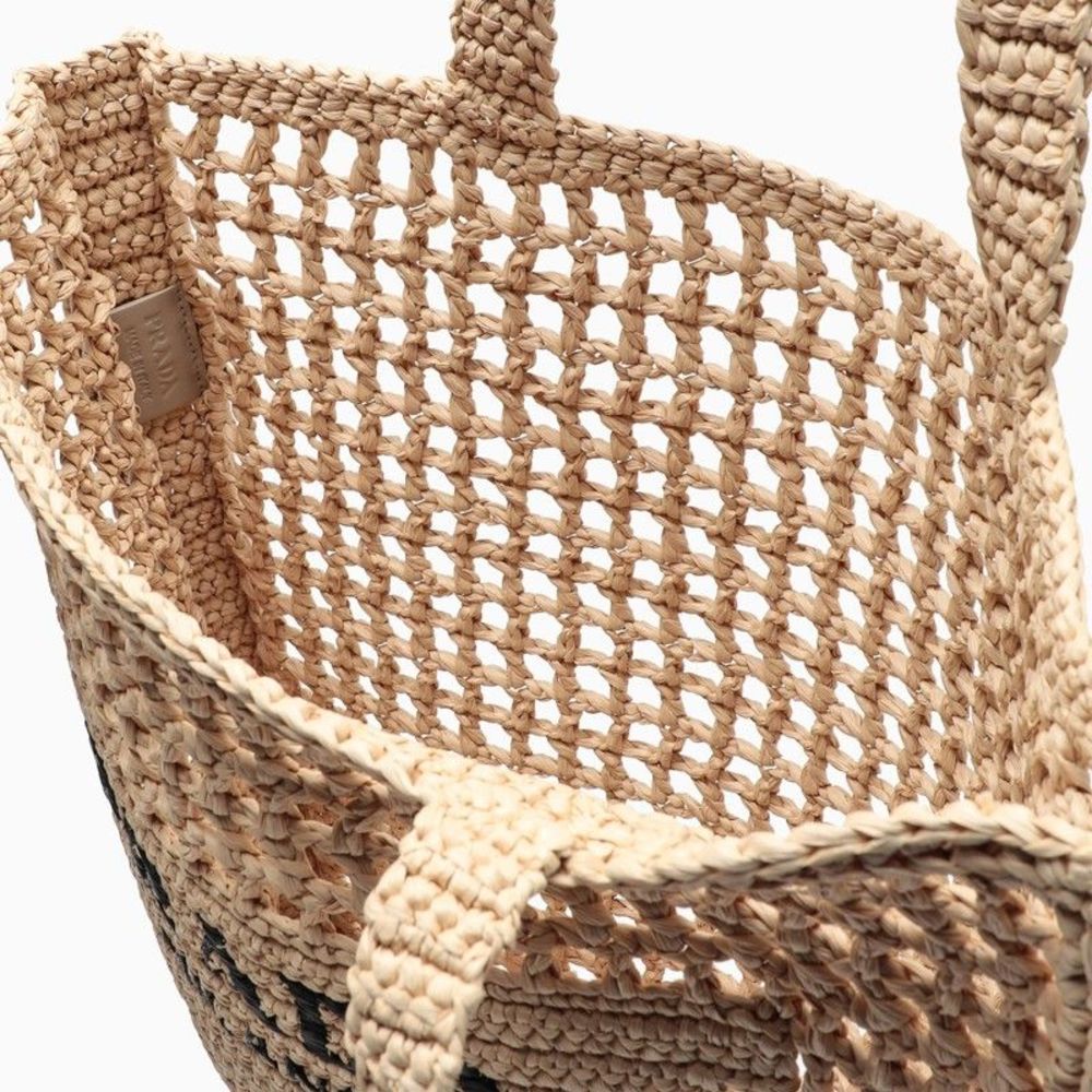 Prada Natural Logoed Crochet Tote Bag - Picture 4 of 5